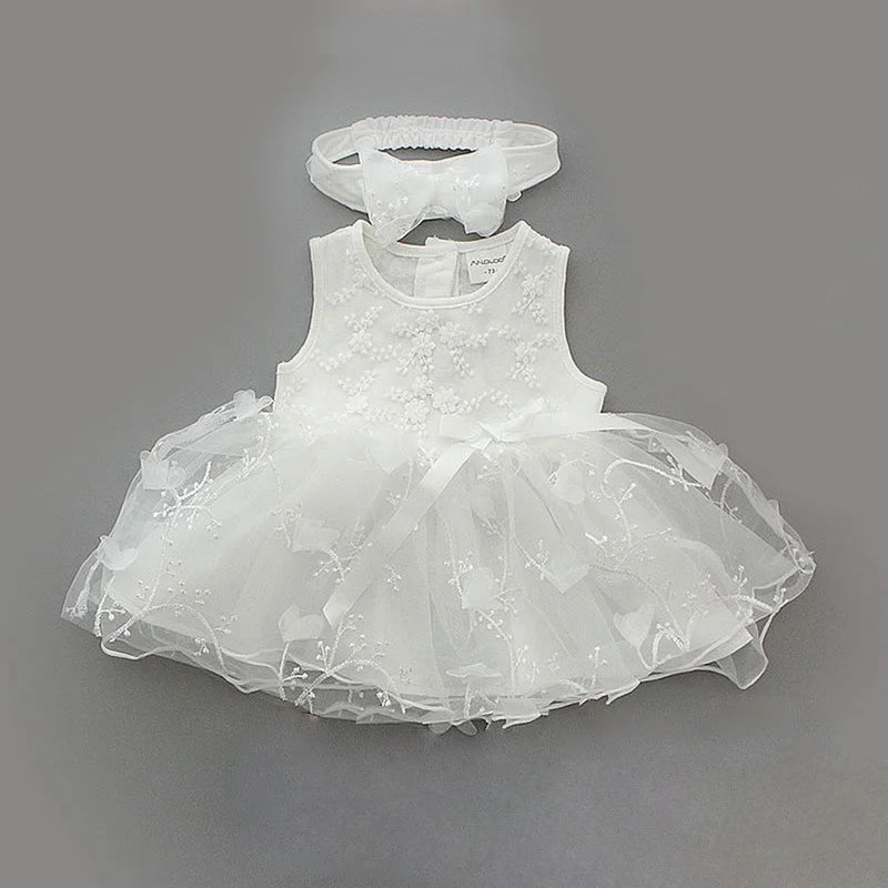 Newborn Baby Girl Party Outfits White Baptism Dress Shoes Set