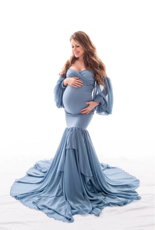 Mermaid Sexy Ruffles Shoulderless Maternity Maxi Gown For Photo Shoot