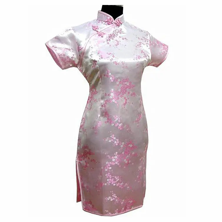 Chinese Style Short Cheongsam Traditional Women's Satin Mini Qipao Dress