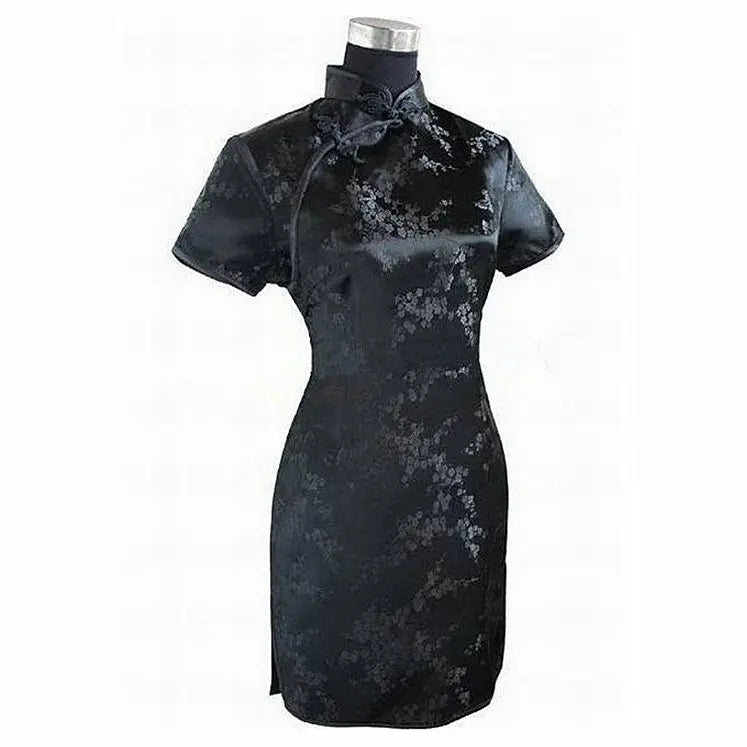 Chinese Style Short Cheongsam Traditional Women's Satin Mini Qipao Dress