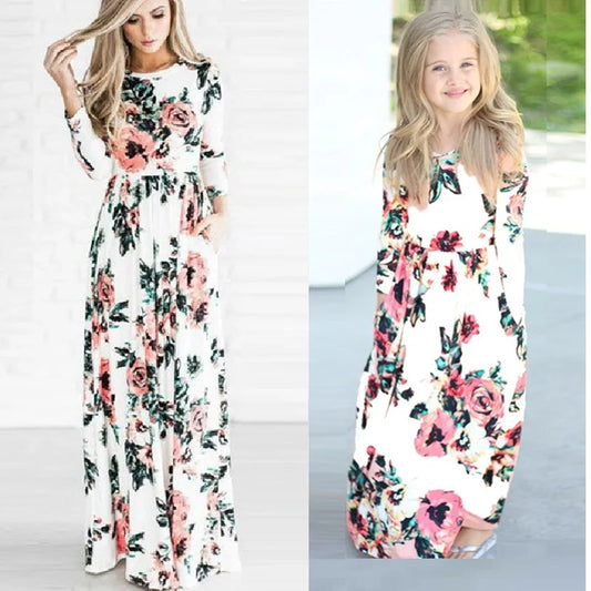 Mother Daughter Matching Clothes Floral Long Dress