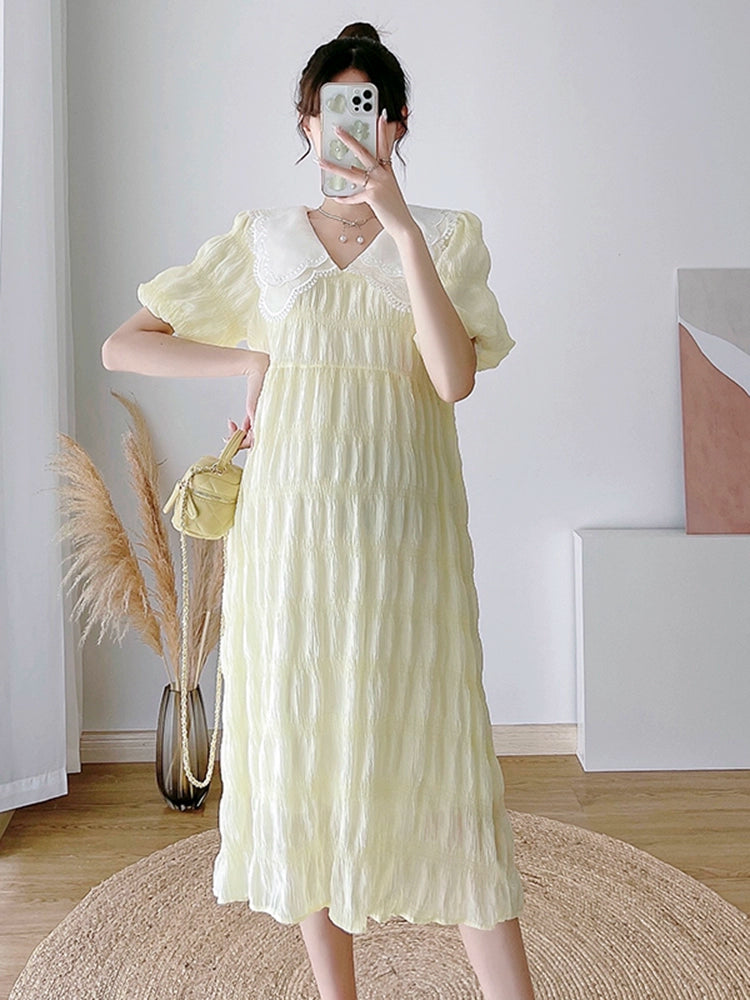 Elegant Fancy Long & Thin Chiffon Doll Collar Maternity Dress