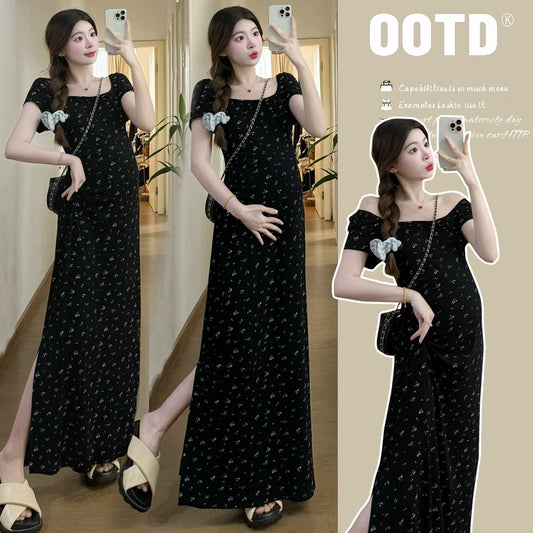 Fashion Fancy Western Style Floral: Plus Size Maternity Summer 2024 New Arrival