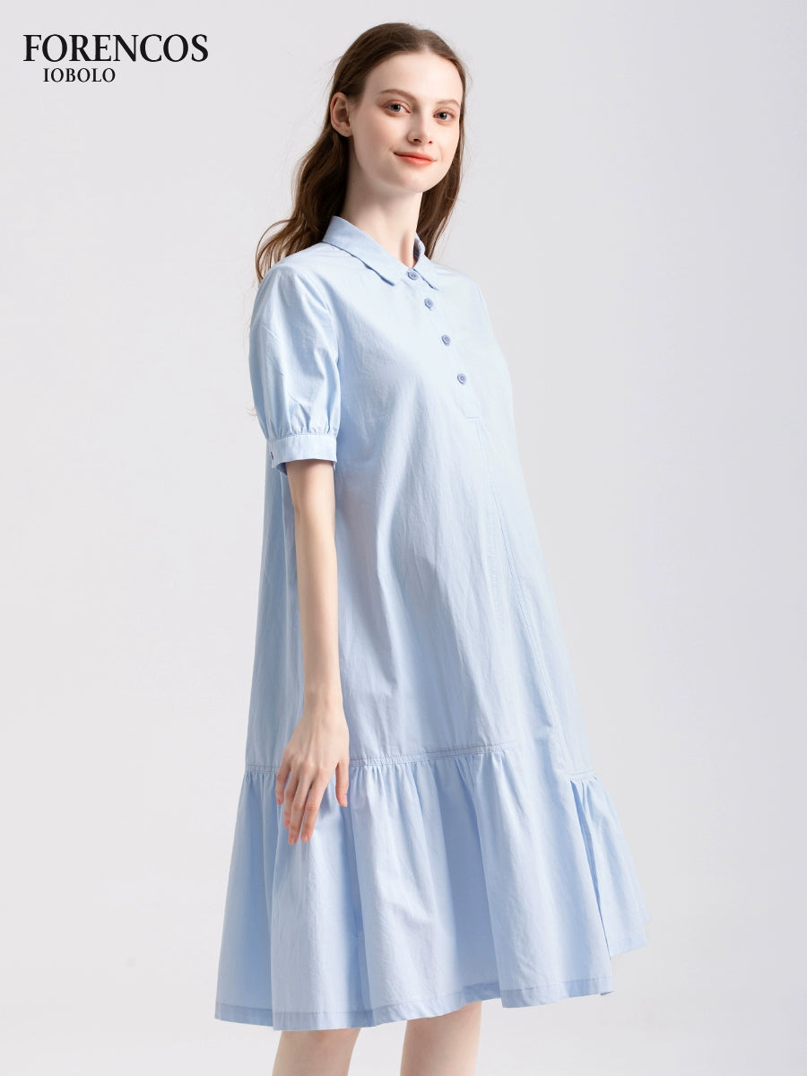 Summer Lapel Maternity Casual Mid Length Shirt Skirt