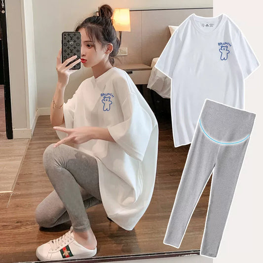 Trendy Mom Maternity Loose-Fitting T-shirt Top With Available Bottoms