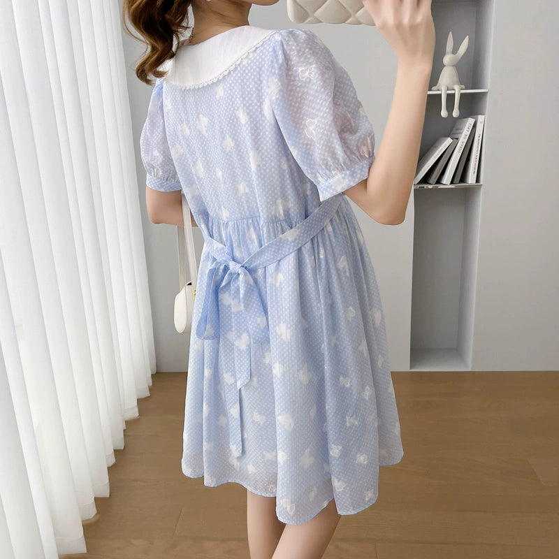 Small Simple Puff Sleeves Maternity Dress: New 2024 Arrival K-style Fashion Mid Length