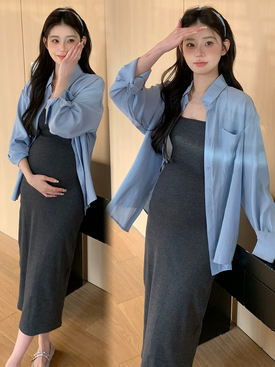 Maternity Summer Halter Skirt: Western Style Fashion Spring Suit Dress Two-piece Set 2024 New Arrival