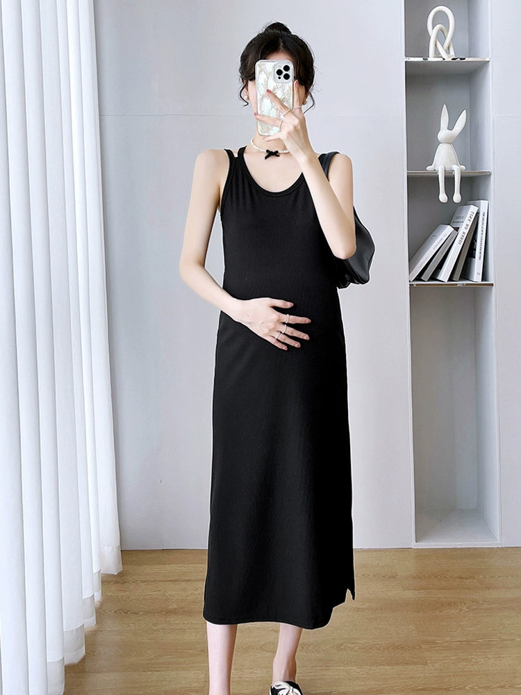 Top Cardigan Slim Looking Suspender Maternity Dress New Arrival: Two-piece Set