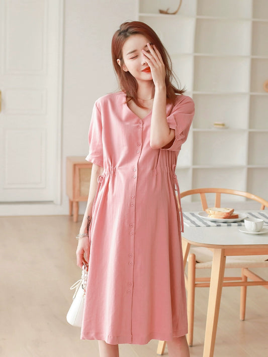 Modal Short-Sleeved Breastfeeding Maternity Summer Dress: New Arrival 2024 Mid To Long Length