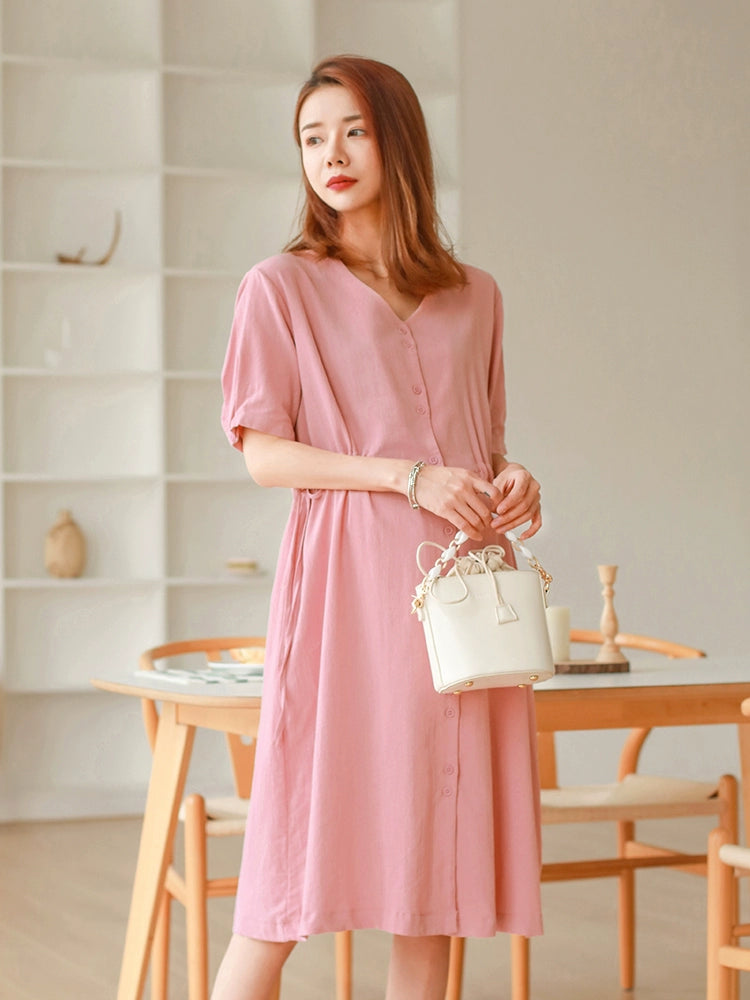 Modal Short-Sleeved Breastfeeding Maternity Summer Dress: New Arrival 2024 Mid To Long Length