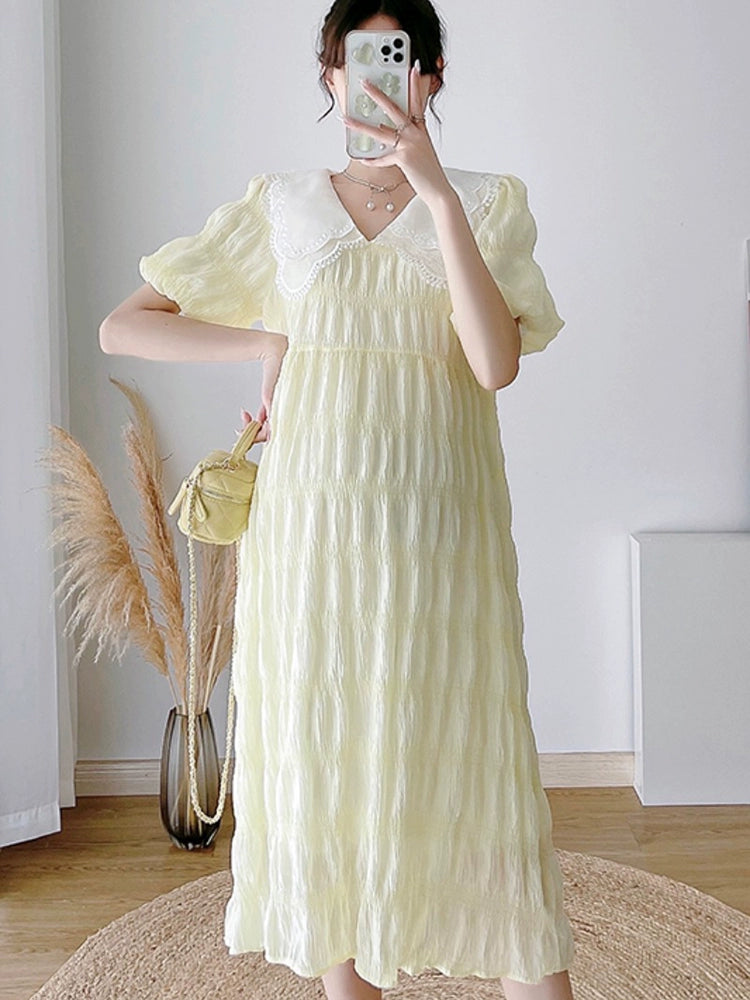 Elegant Fancy Long & Thin Chiffon Doll Collar Maternity Dress