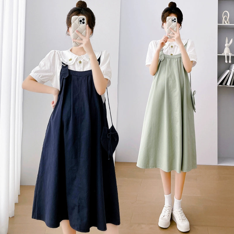 Maternity Summer Dress Dress Pregnant Women Wear Suspender Skirt Two-piece Set Fashionable Stylish Fashionable Suit High Quality Skirt