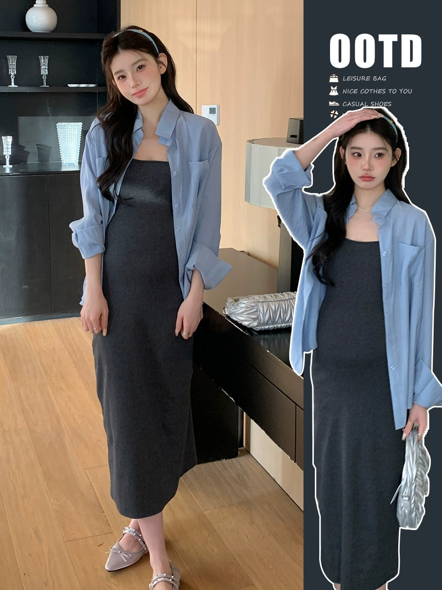 Maternity Summer Halter Skirt: Western Style Fashion Spring Suit Dress Two-piece Set 2024 New Arrival