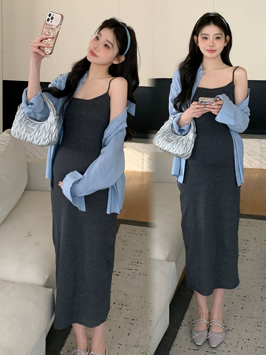 Maternity Summer Halter Skirt: Western Style Fashion Spring Suit Dress Two-piece Set 2024 New Arrival