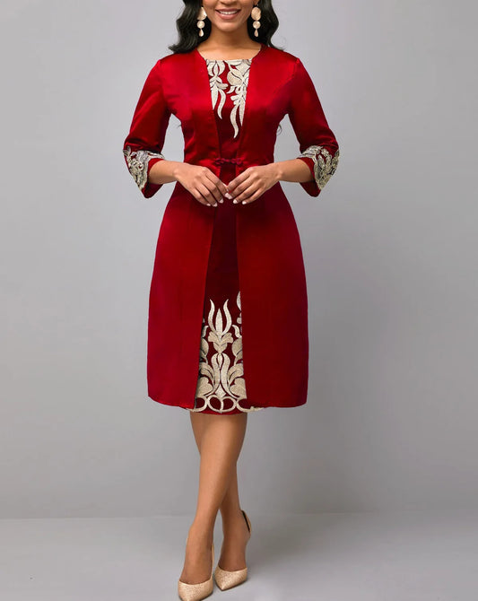 Elegant Bohemian Summer Spring Women 3/4 Sleeve Round Neck Bodycon Dress