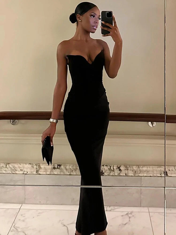 Sleek & Black Sexy V-neck Bodycon Wrap Hip Maxi: Summer Backless Slim Long Evening Party Dress