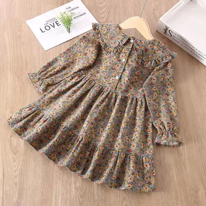 Laura Kors Winter New Arrival: Girls Long Sleeve Peter Pan Collar Ruffles Floral Cute & Sweet   18M-7T