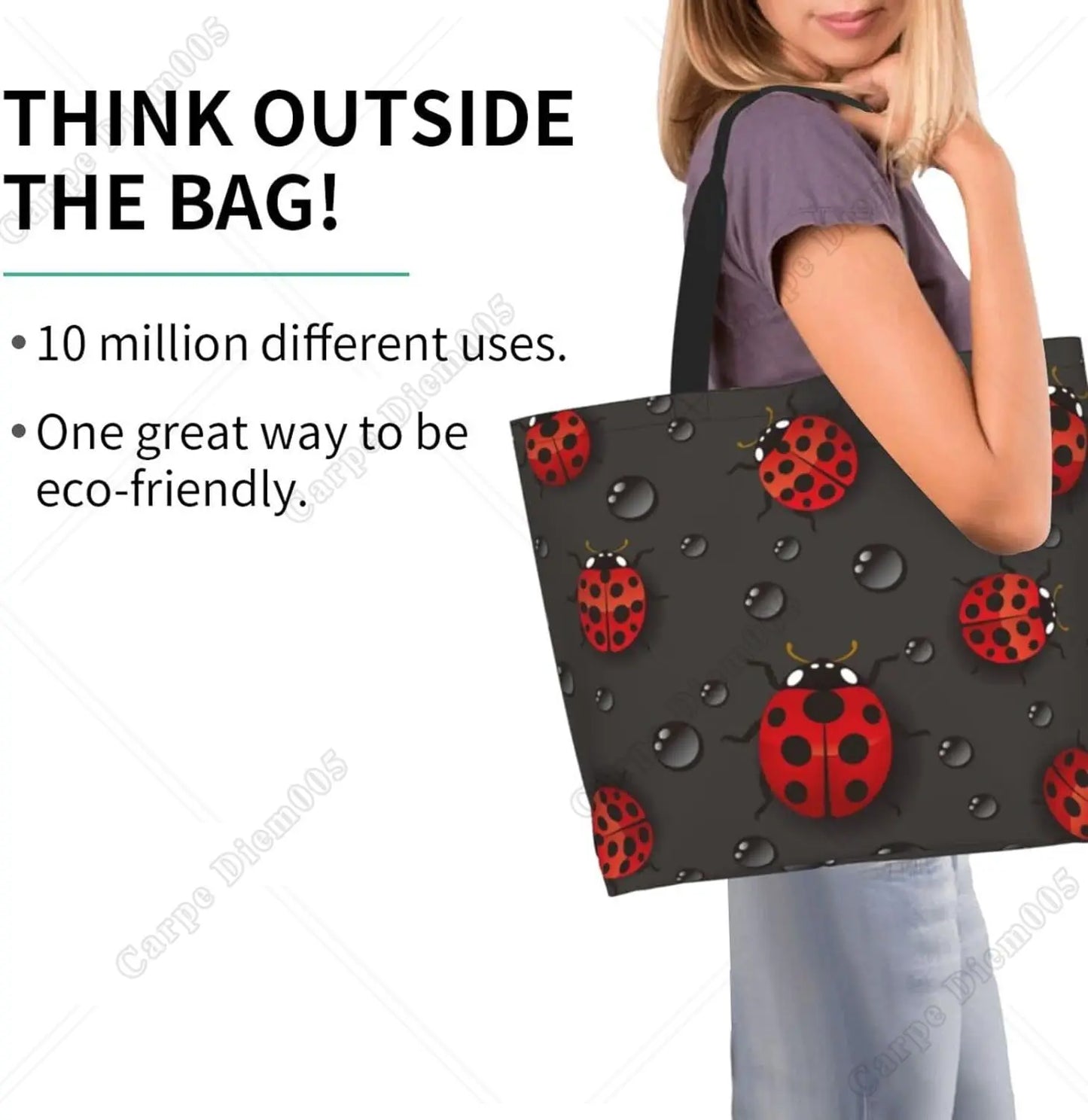 Rainy Droplet Lady Bug Tote Bag