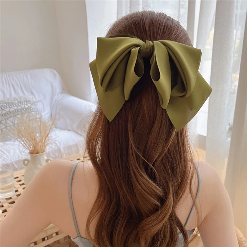 Oversized Big Bowknot Satin Hair Clips For Girls