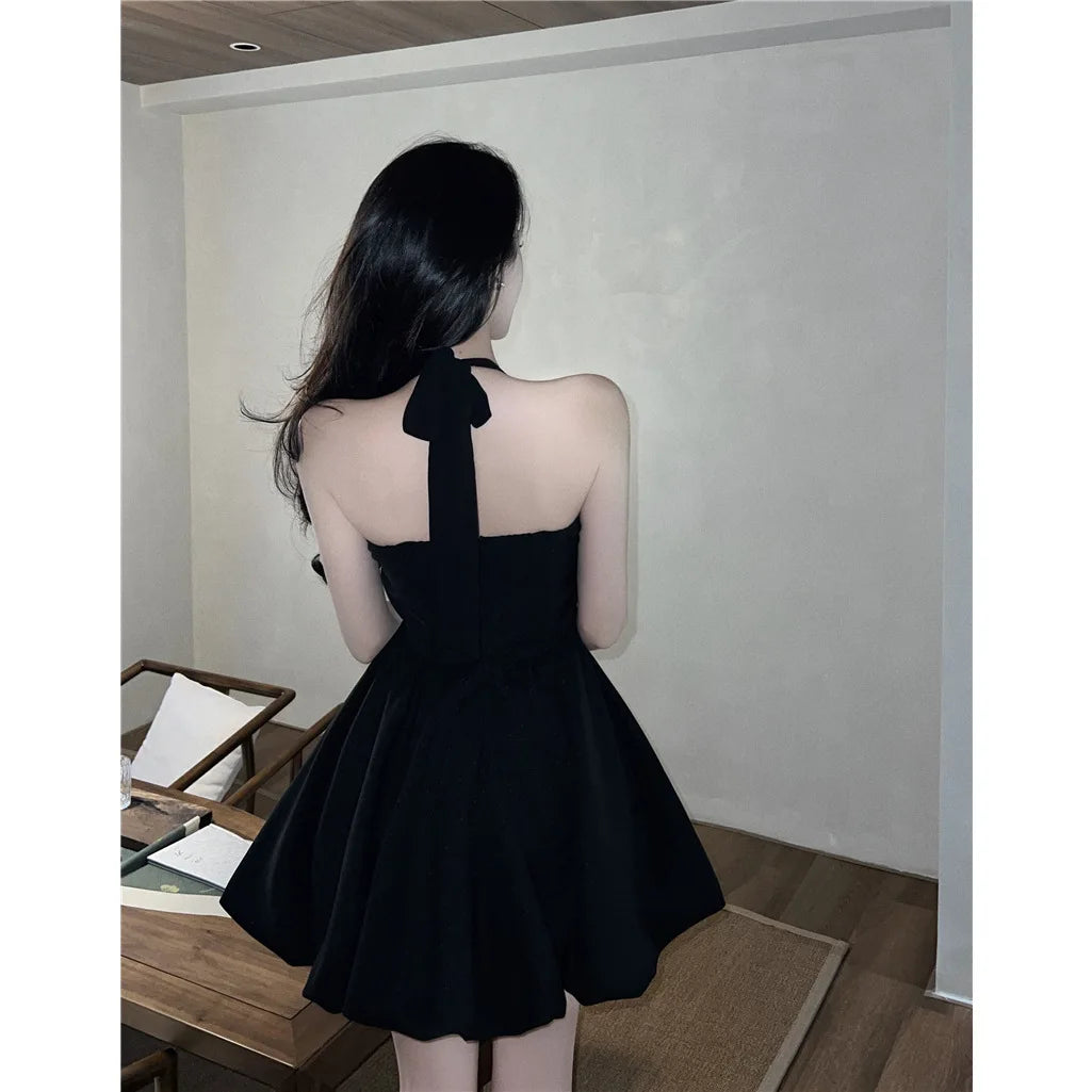 Hot Summer Party Streetwear Mini Dress In Black, Sexy Bodycon With High Waist Slim A-line Dress