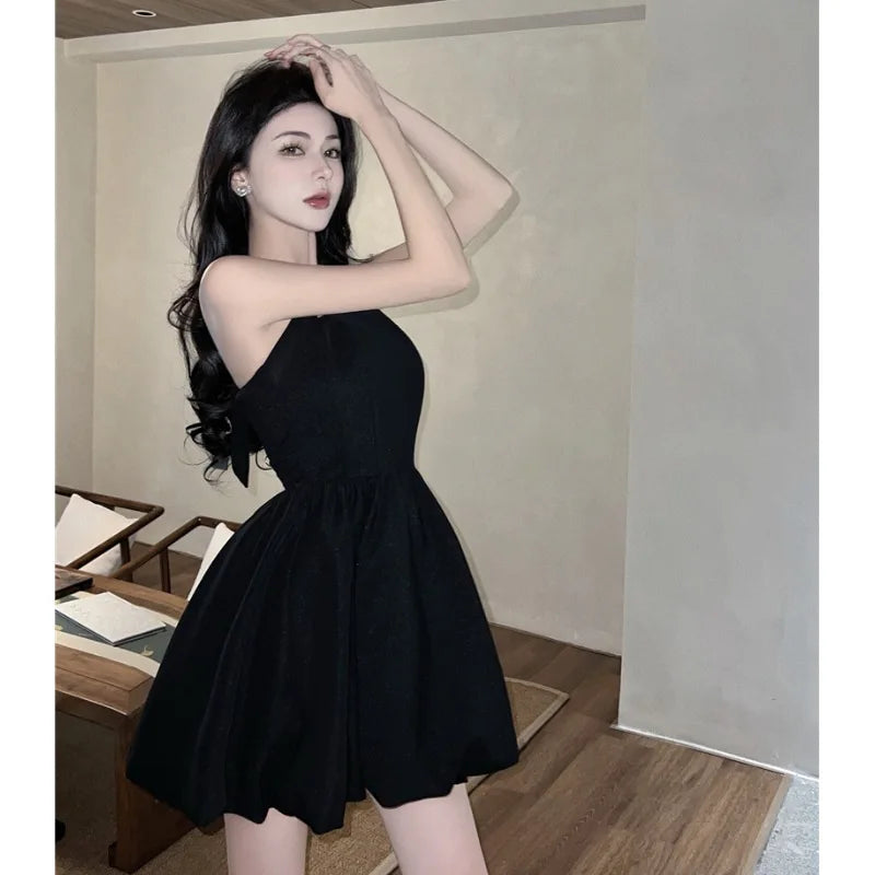 Hot Summer Party Streetwear Mini Dress In Black, Sexy Bodycon With High Waist Slim A-line Dress