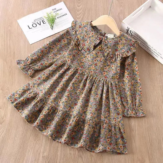 Laura Kors Winter New Arrival: Girls Long Sleeve Peter Pan Collar Ruffles Floral Cute & Sweet   18M-7T