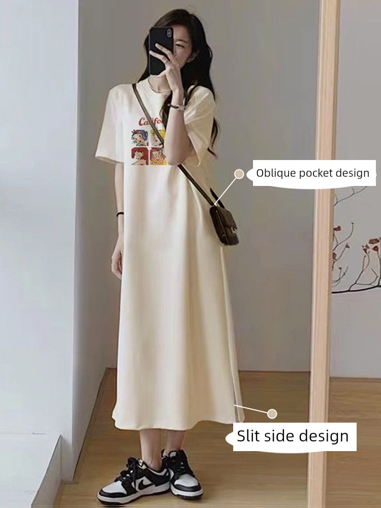 Western Style Fashion Maternity T-shirt Overknee Long Summer Skirt Slit Dress - 2024 New Arrival