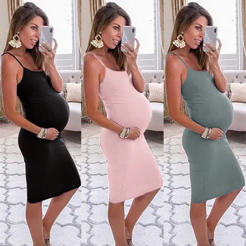 New 2024 Maternity Women's Summer O Neck Mini Tunic Solid Sundress