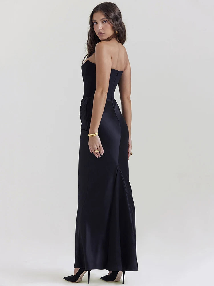 Elegant & Sexy Strapless Bodycon Maxi Dress: Off-shoulder Sleeveless Backless Club/Party Long Dress Spring 2024