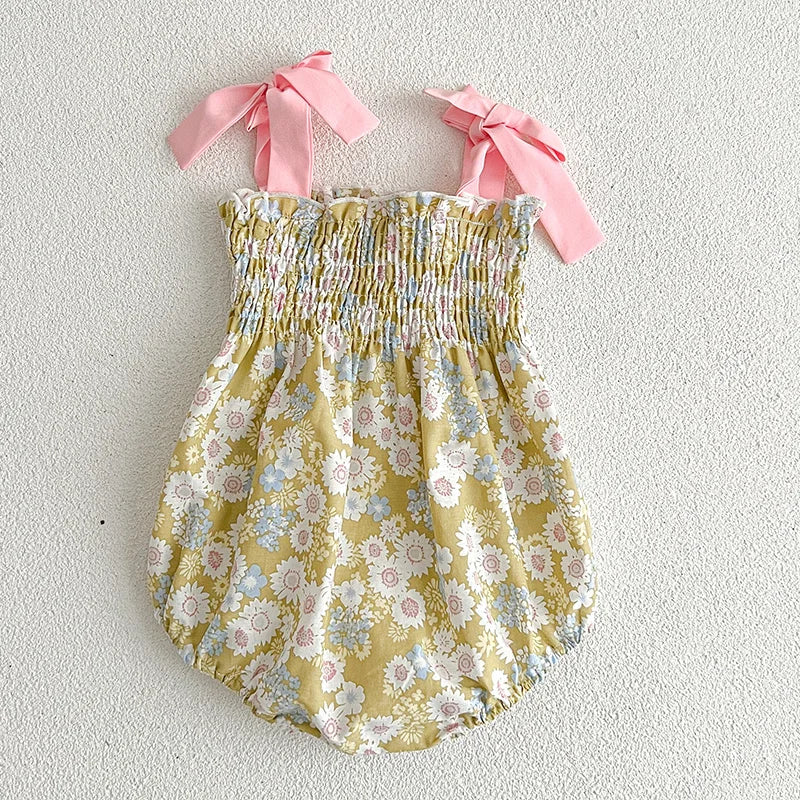 Sister Girls Strap Romper Summer Cotton Floral Dress