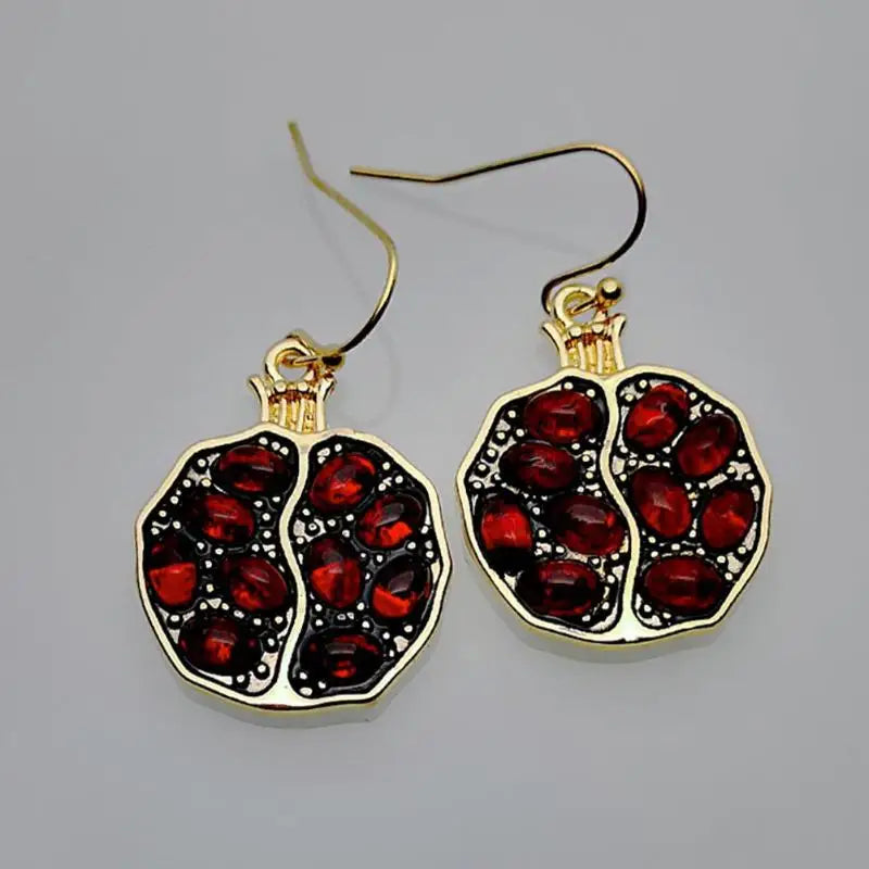 New Vintage Fresh Fruit Red Garnet Earrings: Designer Charm Pendant Gold Plated Resin Garnet Jewelry