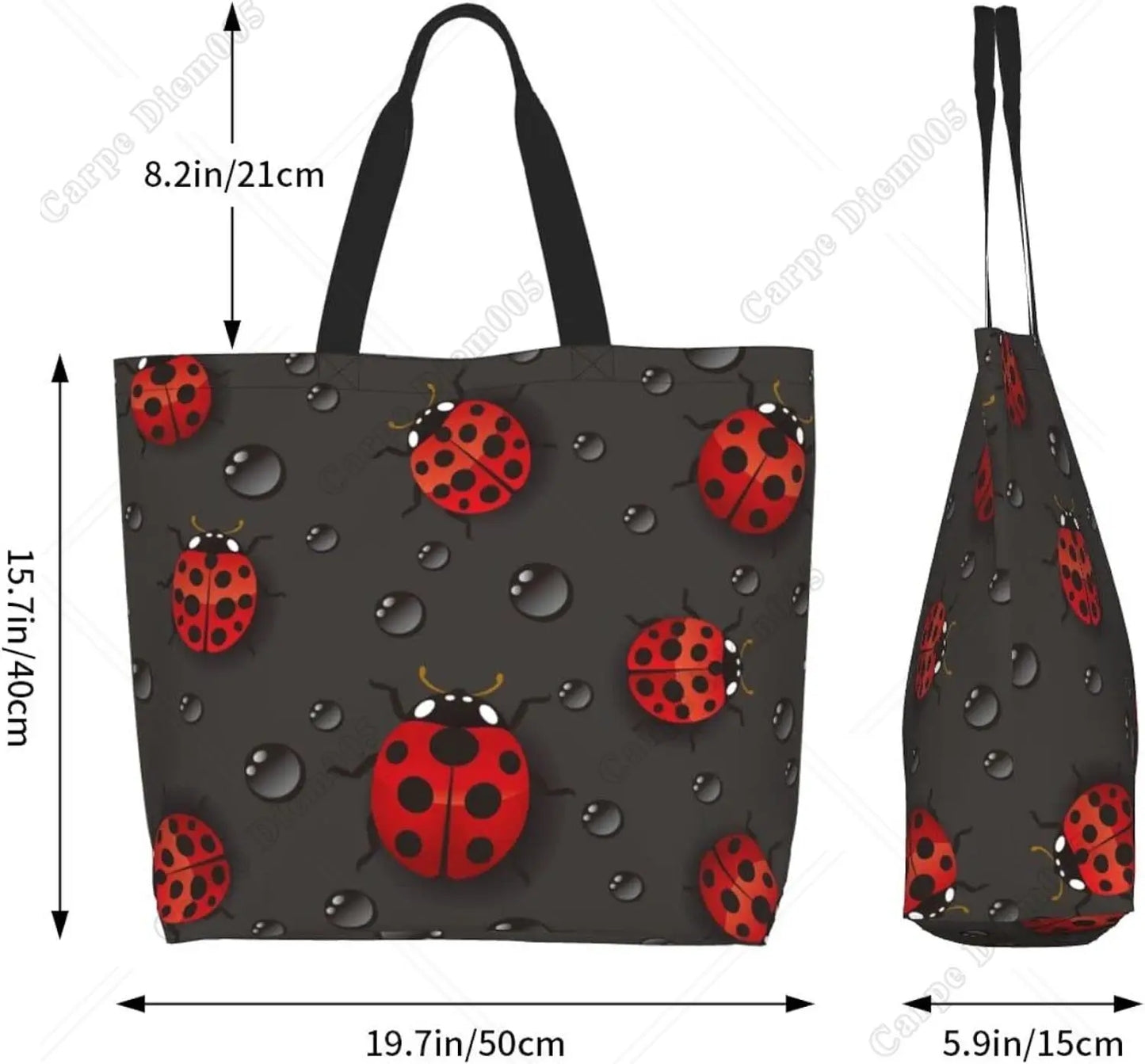 Rainy Droplet Lady Bug Tote Bag