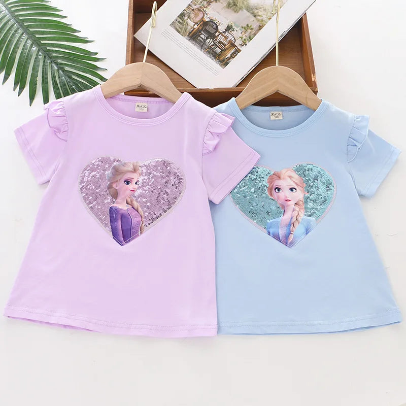 New Frozen Elsa Cotton Summer Girls Tee Shirts: Party Princess 3-8Y