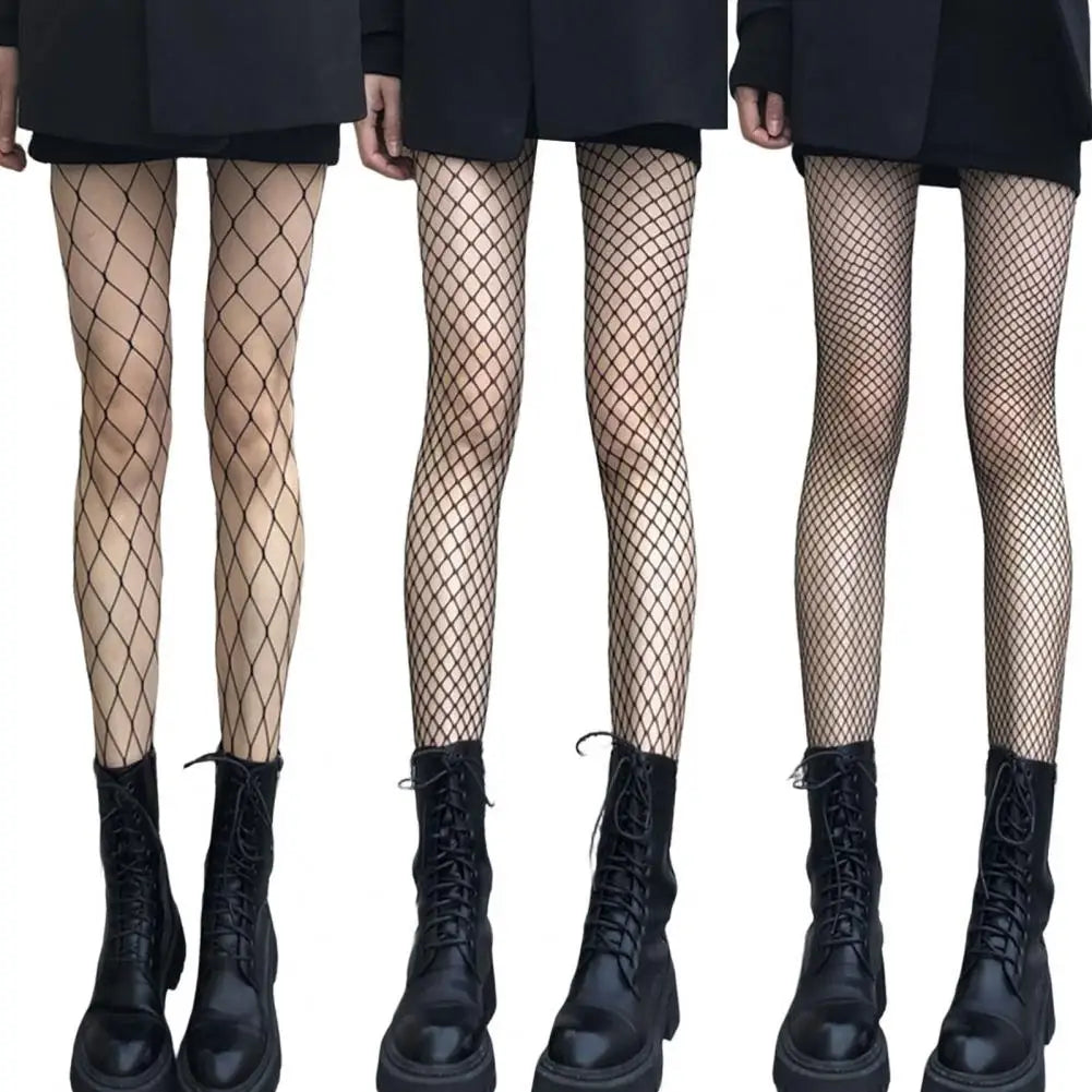 Club Stockings Fishnet Mesh Solid Color Hollow Out Skinny Pantyhose