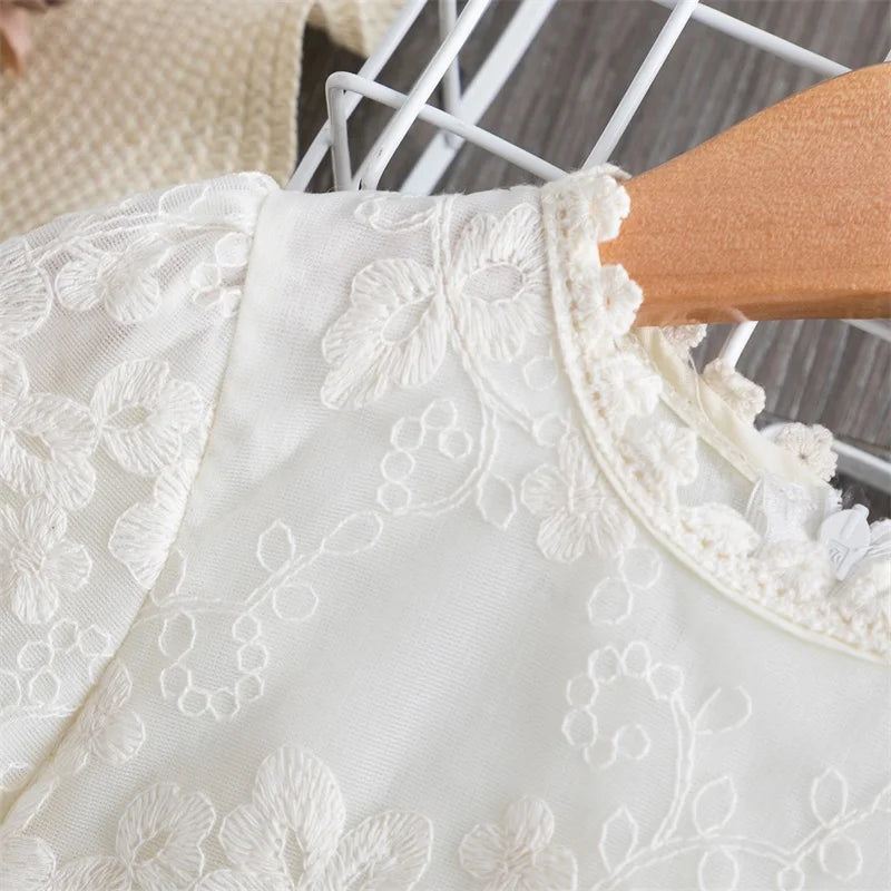 White Lace Embroidery Girls Princess Long Sleeve