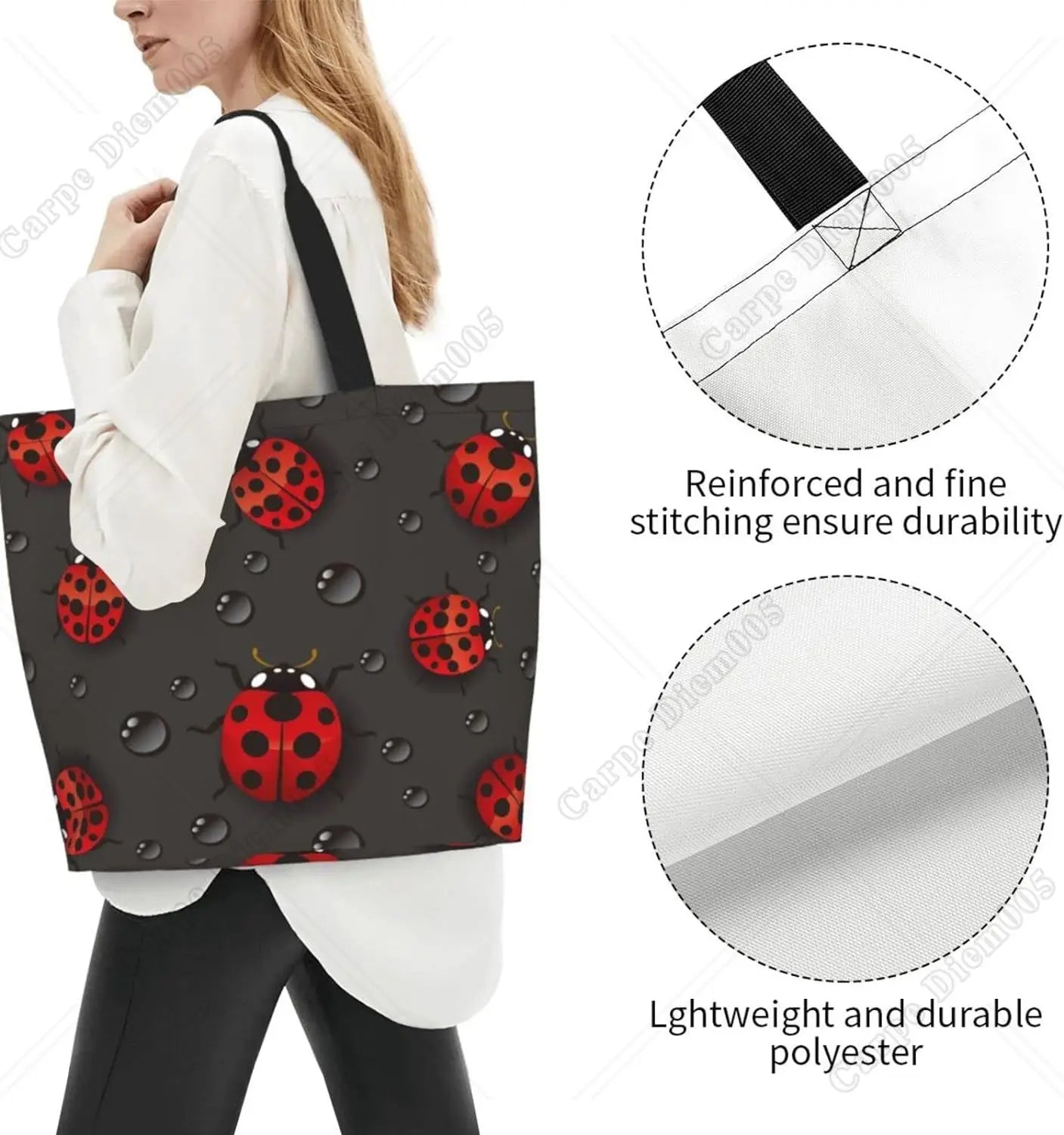 Rainy Droplet Lady Bug Tote Bag