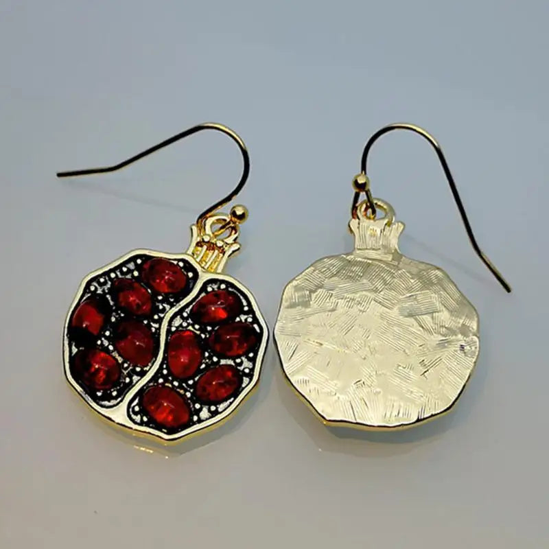 New Vintage Fresh Fruit Red Garnet Earrings: Designer Charm Pendant Gold Plated Resin Garnet Jewelry