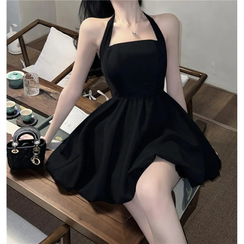 Hot Summer Party Streetwear Mini Dress In Black, Sexy Bodycon With High Waist Slim A-line Dress