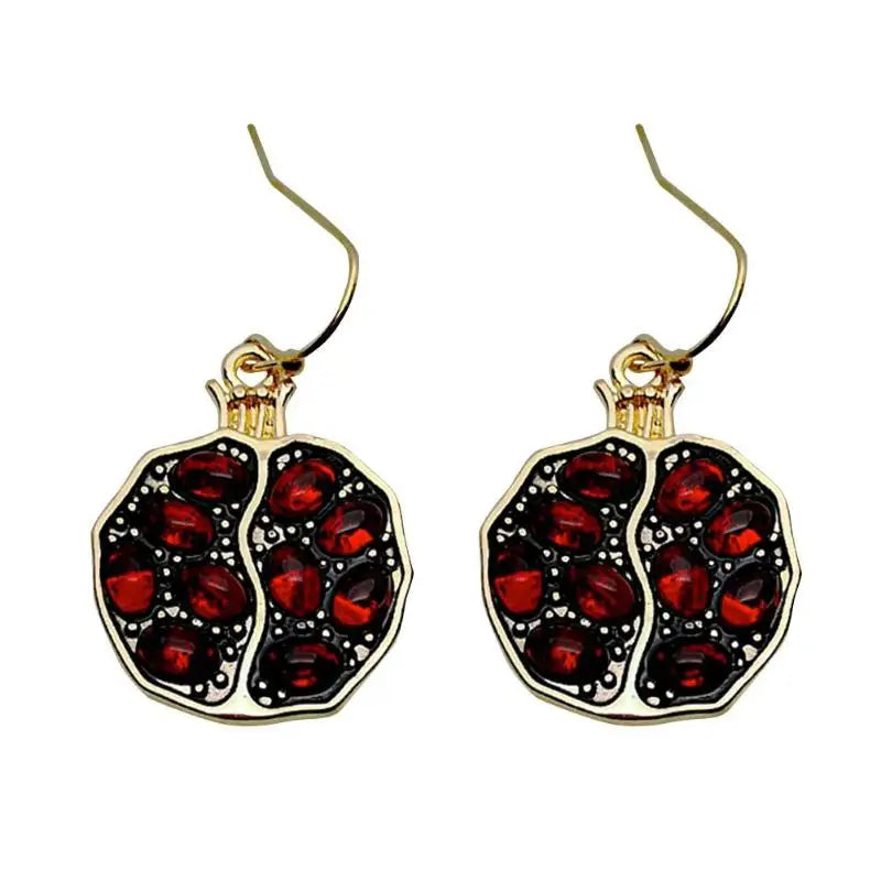 New Vintage Fresh Fruit Red Garnet Earrings: Designer Charm Pendant Gold Plated Resin Garnet Jewelry