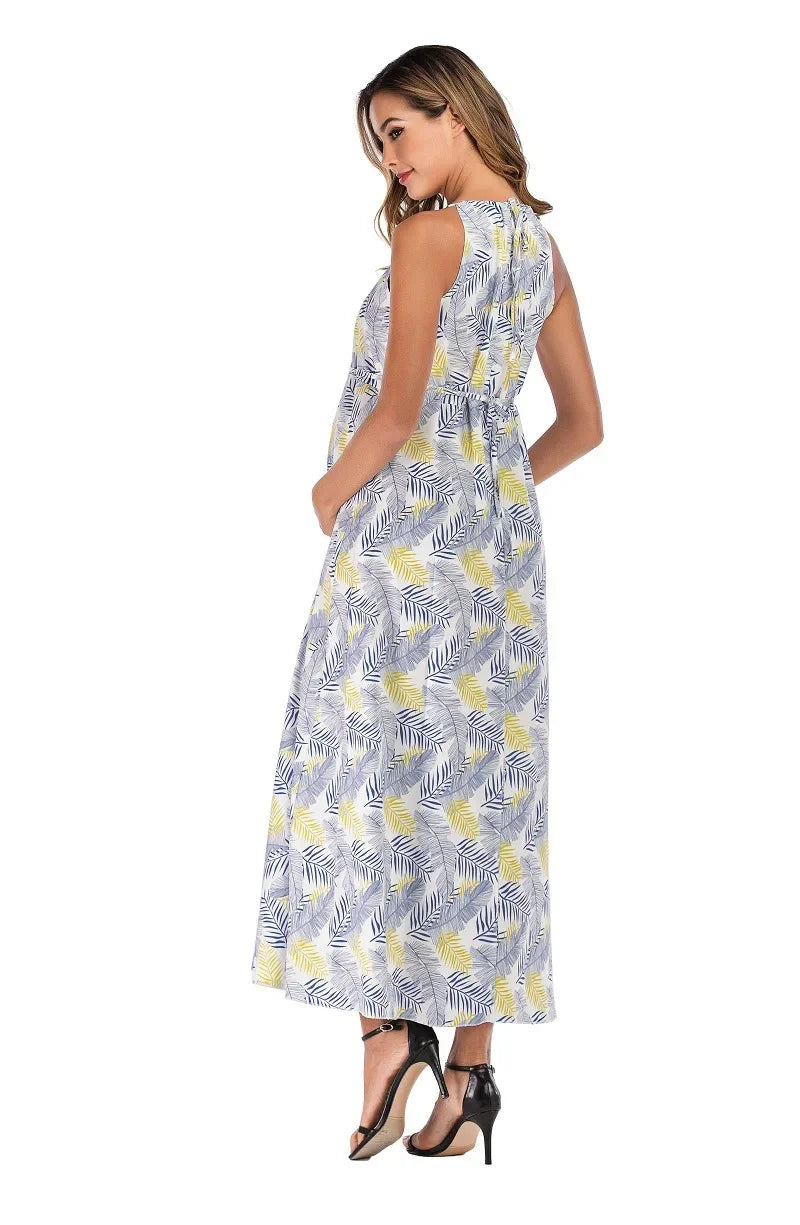 Summer Floral V Neck Maternity Maxi Dress