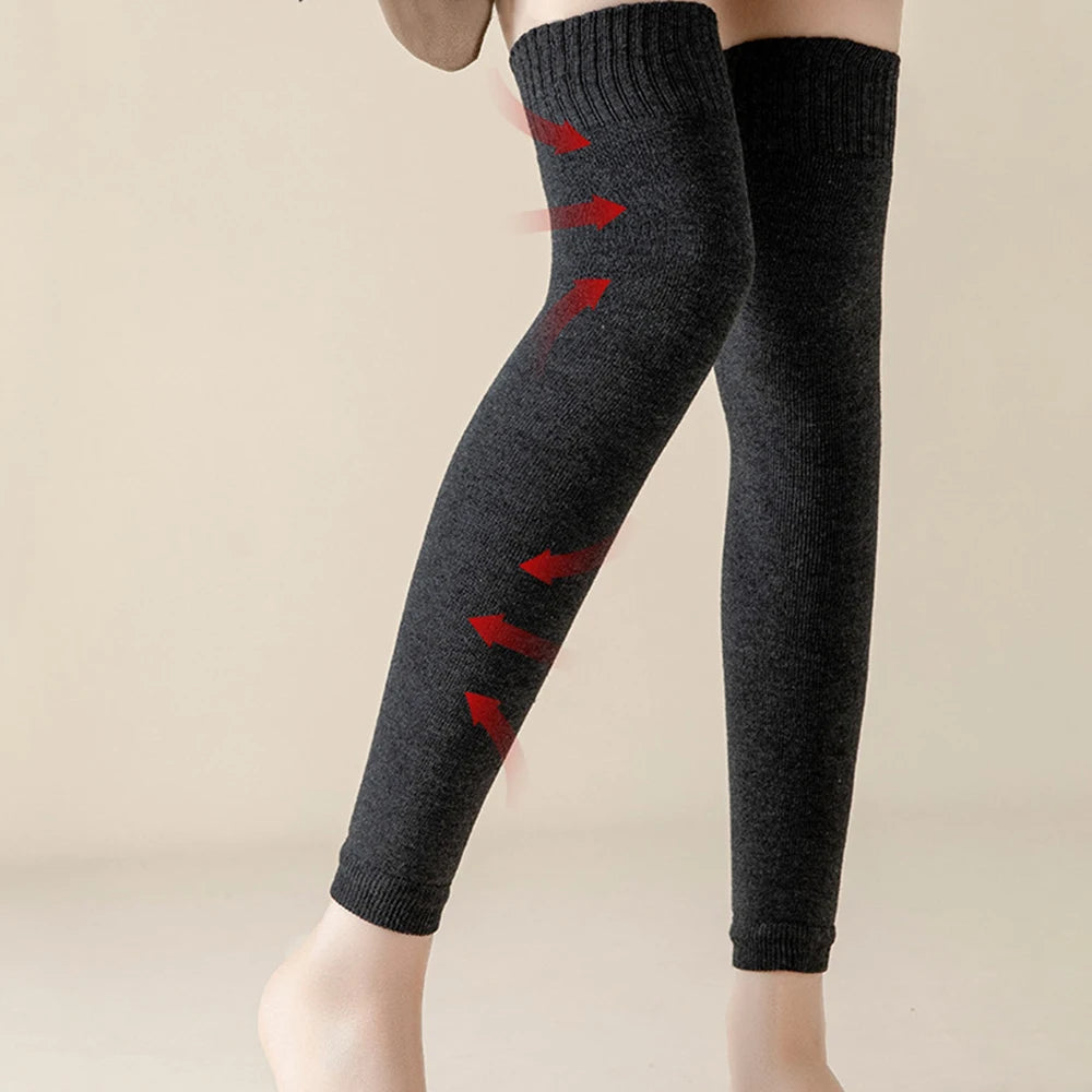 Women Solid Leg Warmers Anti Chafing Thigh High Elastic Protection Knee Socks Knitted Wool Leg Cover Winter Thermal Leggings