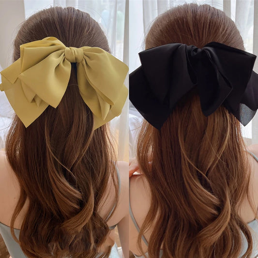 Oversized Big Bowknot Satin Hair Clips For Girls