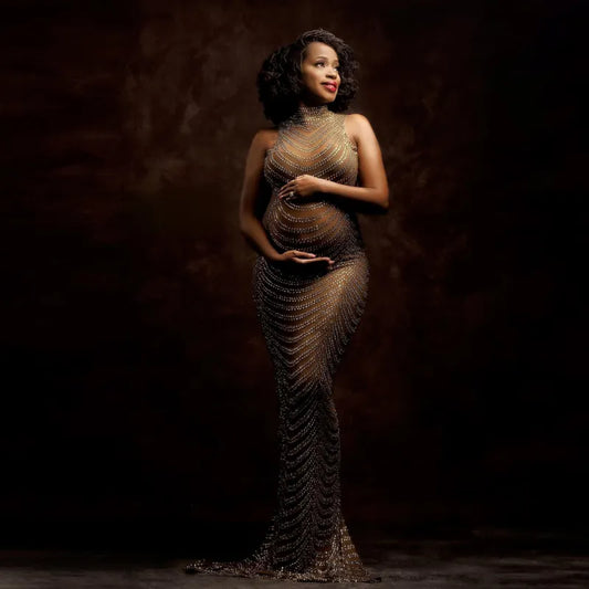 Goddess Bodysuit Tulle Maternity Shoot: Sexy Shiny Maternity Gown