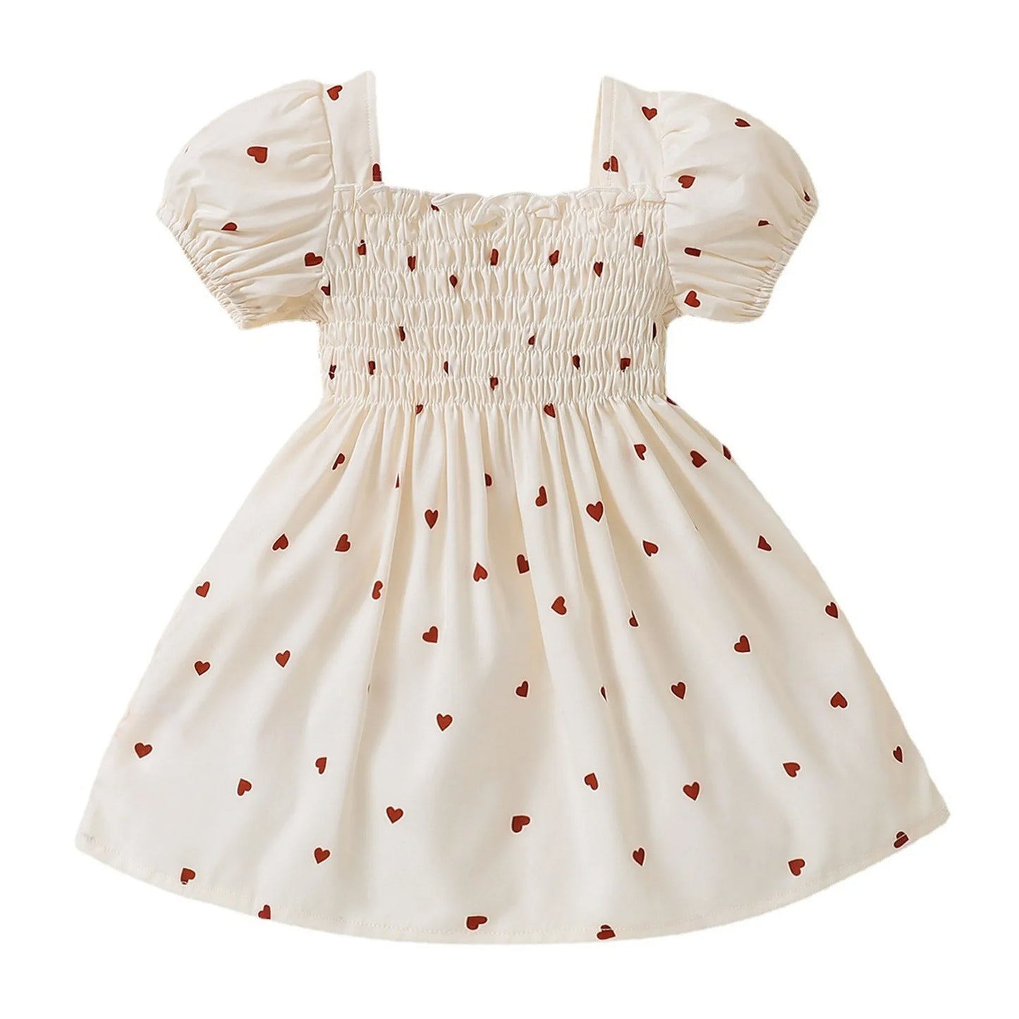 Girls Heart White Short Bubble Sleeve Dress 0-3Y