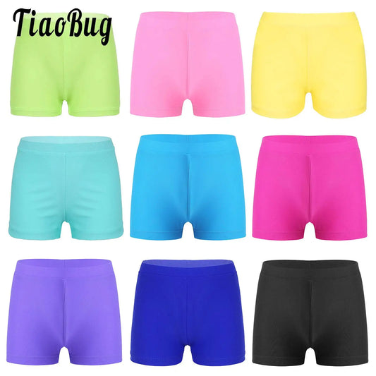 Girls Solid Color Elastic Waistband Shorts for Sports & Gymnastics Workout Summer Dance