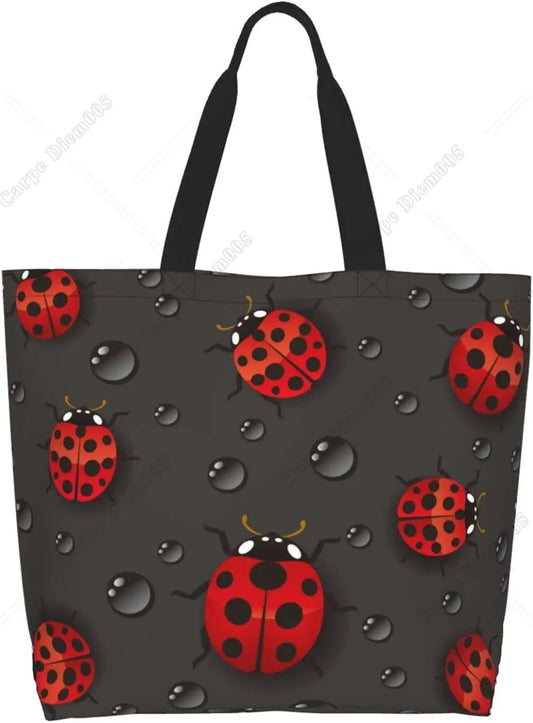 Rainy Droplet Lady Bug Tote Bag