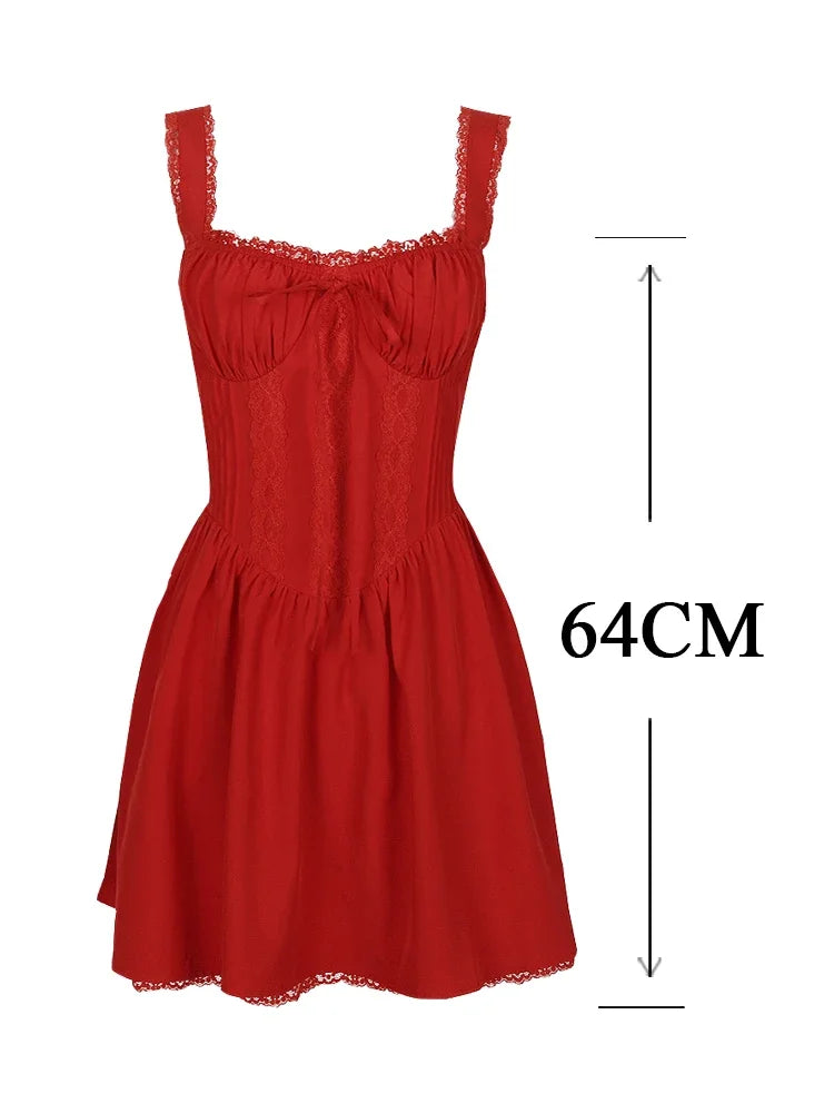 Red Spaghetti Strap A Line Dress Lovely Elegant Lace Up Party Dress