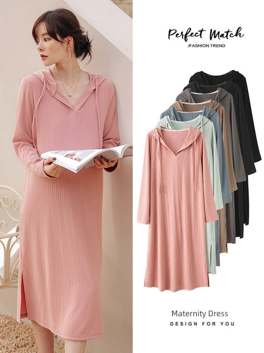 Hoodie Pull Tie Maternity Dress In Several Colors